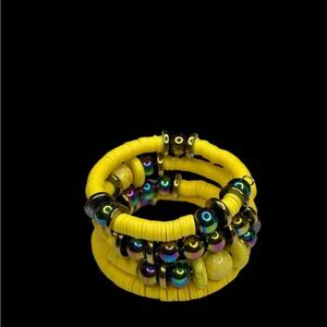 Handmade by Tolee Dezigns Yellow and Black Beaded Memory Wire Bracelet
